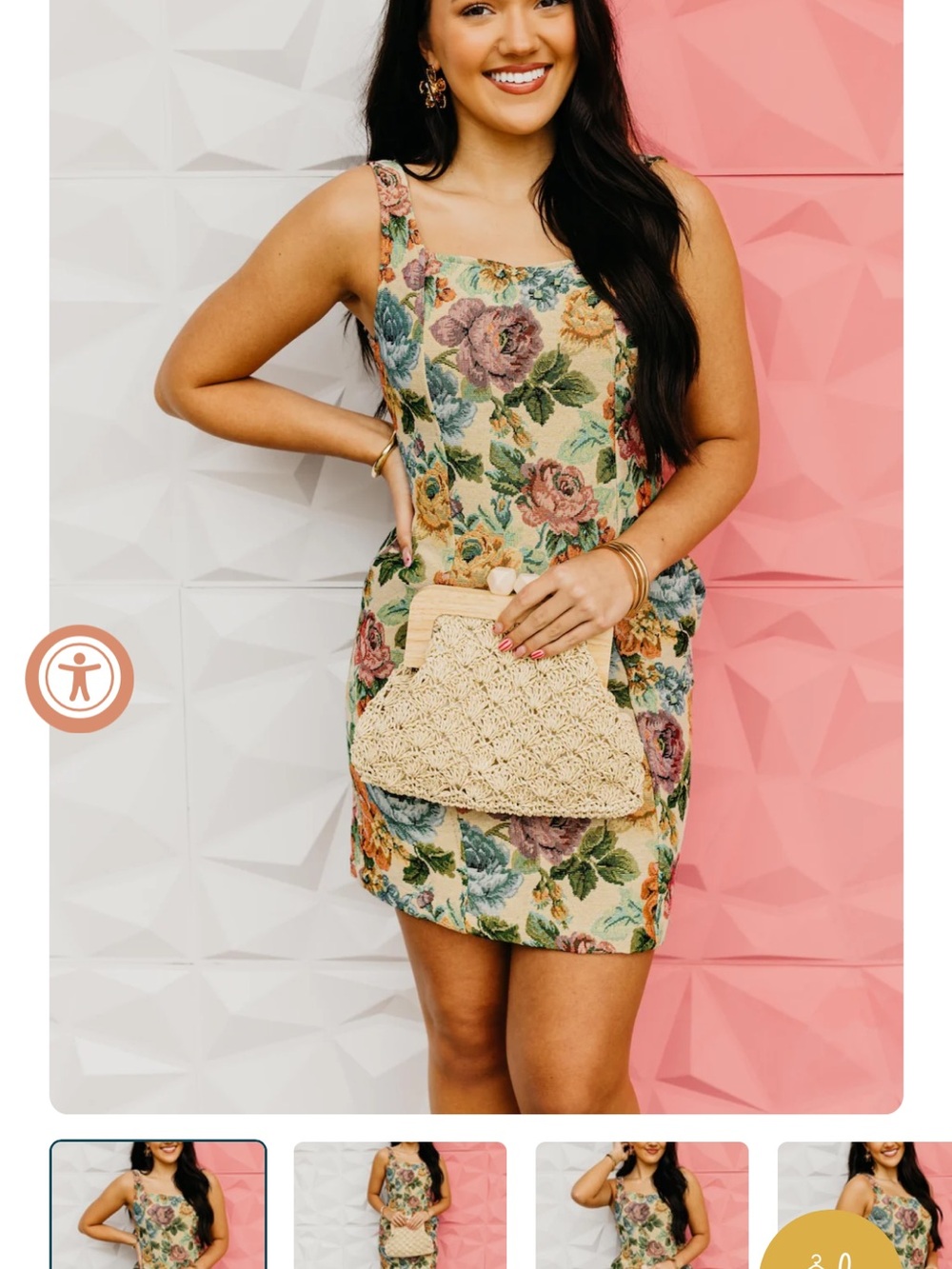 Hayden Cream Floral Square-Neck Mini Dress with Multicolor Roses